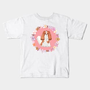 Cavalier King Charles Spaniel - Blenheim Pink Garland Kids T-Shirt